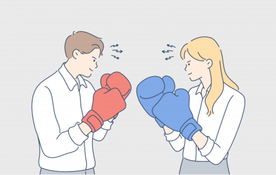 男性ビジネスマンと女性ビジネスマンの勝負